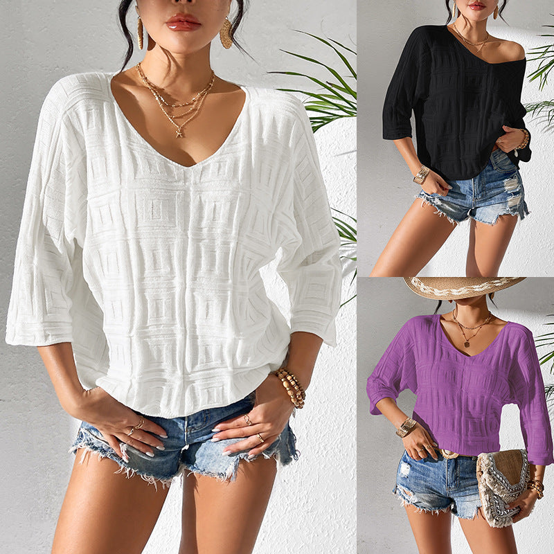 Soft Snug Loose Knit Sweater Top Effortless Geometric Pattern