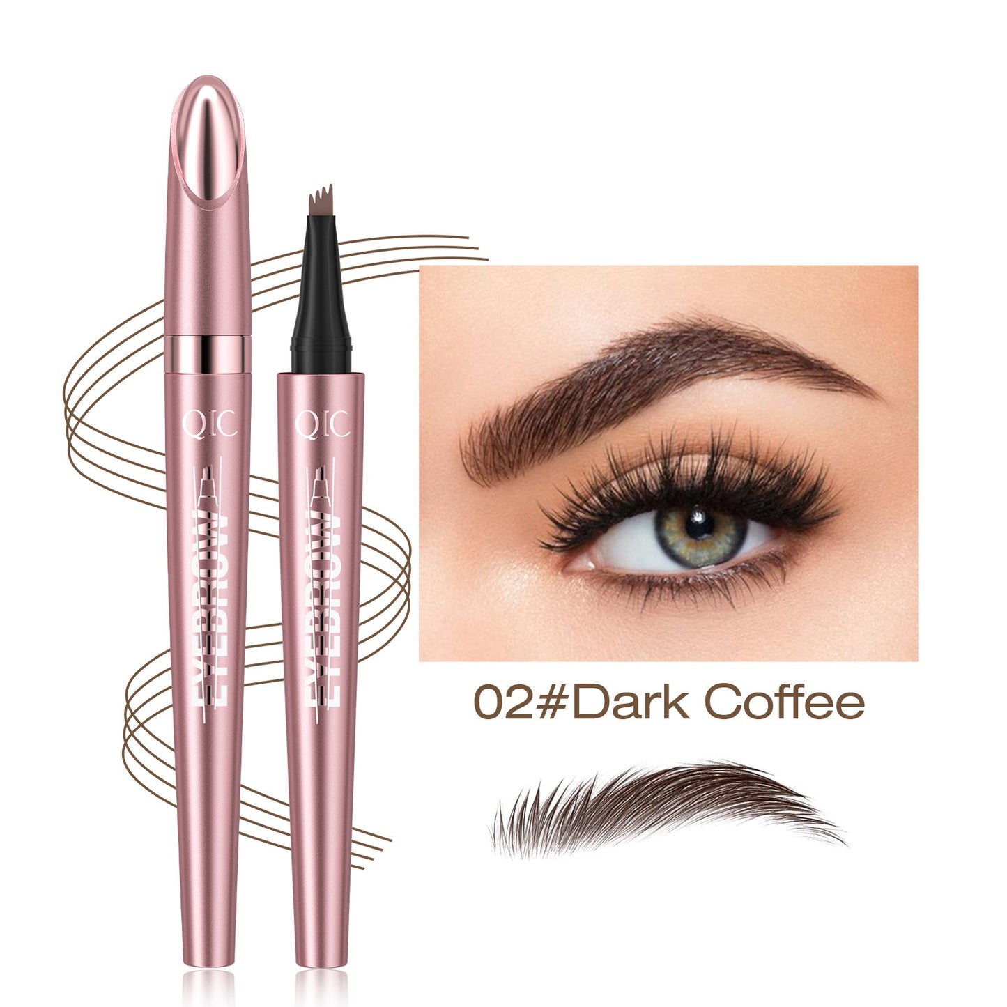 Waterproof Eyebrow Pencil with Four Fork Tip for Precise Natural Brow Shape and Long Wear