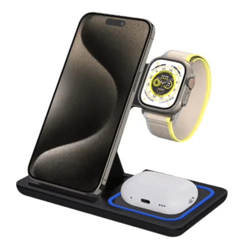 Tech & Electronics magnetic wireless charging station 3-in-1 desk dock with smartphone smartwatch and earbuds stand