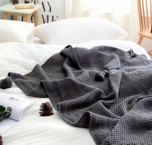 Nordic Fringed Knit Throw with Textured Acrylic Soft Draping for Sofa