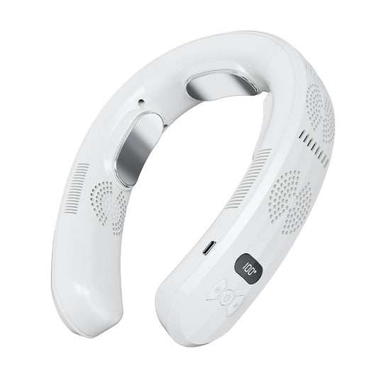 Neck fan rechargeable portable semiconductor cooling with digital display and metal cooling plates