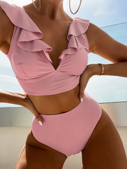 Lace Deep V-Neck Split Swimsuit Bikini - Elegant Two-Piece Beach Swimwear