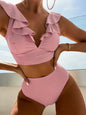 Lace Deep V-Neck Split Swimsuit Bikini - Elegant Two-Piece Beach Swimwear