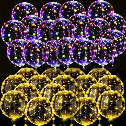 Light up LED balloons with string lights arranged in a full grid display