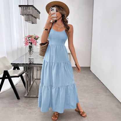 Flowy Dress With Silk Spaghetti Straps And Tiered Bow Waist For Women Ideal Beach Party Outfit