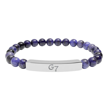 Unisex Engraved G7 Group Natural Stone Bar Bracelet -Wealth Good Fortune, Health, Love, Success and Happiness!