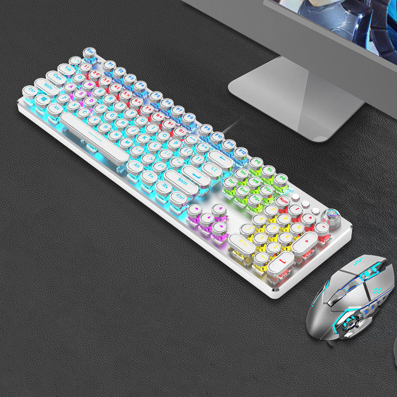 Retro Keyboard and Mouse Set with Metal Frame LED Backlit Wired USB 3