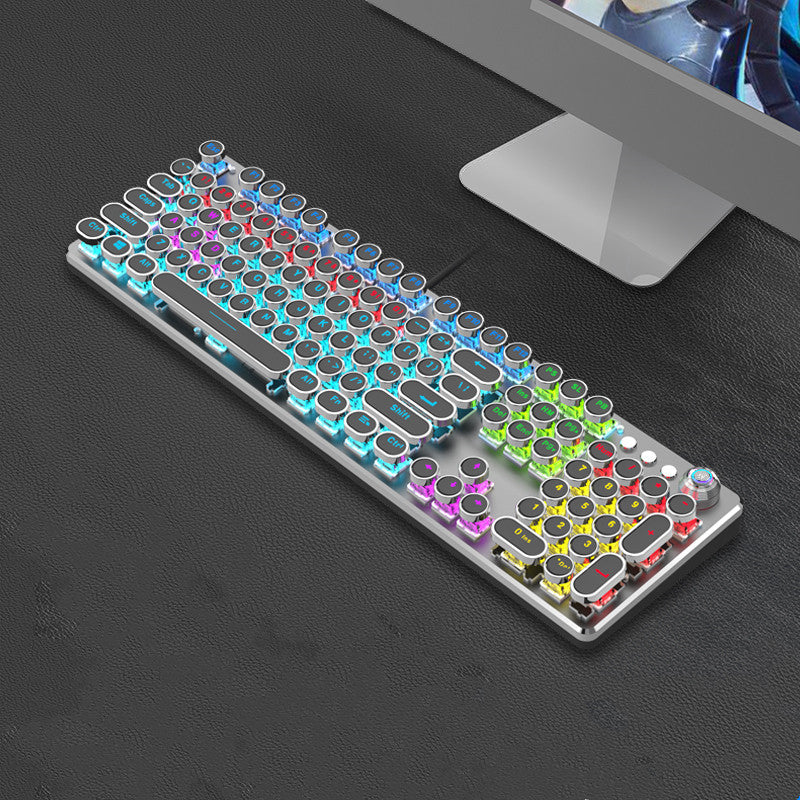 Retro Keyboard and Mouse Set with Metal Frame LED Backlit Wired USB 3