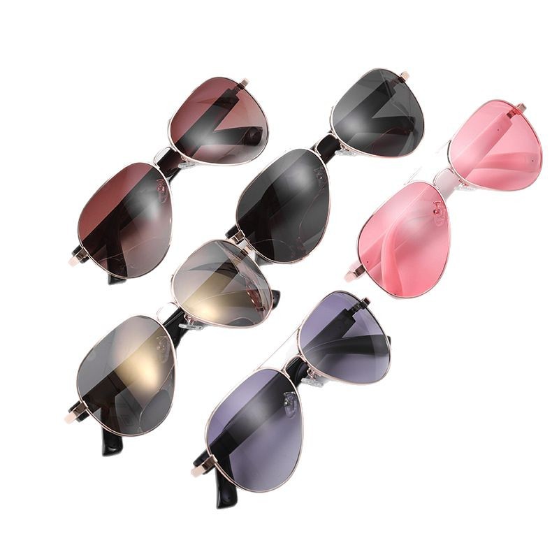 Aviator-style polarized smart wearables with colorful lenses for travel and outdoor use.