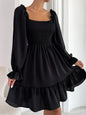 Flared Dress with Square Neckline and Swing Silhouette for Versatile Day Night Wear