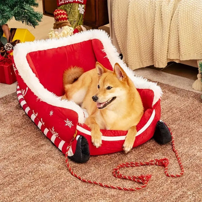 Your Dog Will Love This Christmas Sled Kennel Pet Bed With Red Elk Sled Nest Fabric, Made For Small And Medium Dogs.