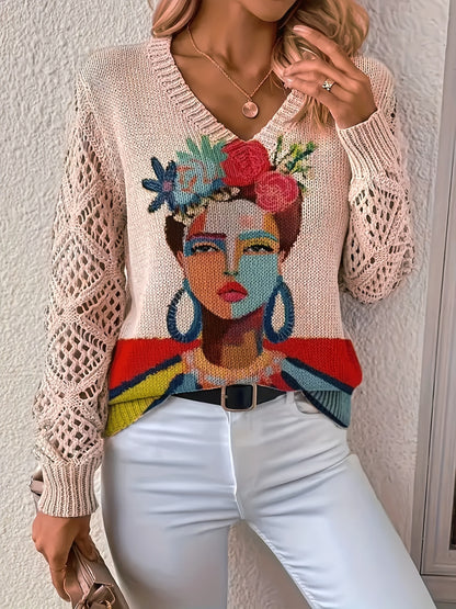 Textured Knit Long Sleeve Pullover For Spring And Autumn Regular Fit