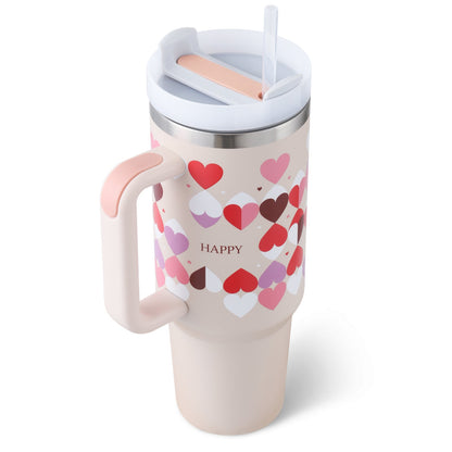 40 Oz Insulated Tumbler With Handle Straw Stainless Steel Vacuum Insulated Stainless Steel 40 Oz Tumbler With Lid For Coffee Tea Lovers - merch gone viral.