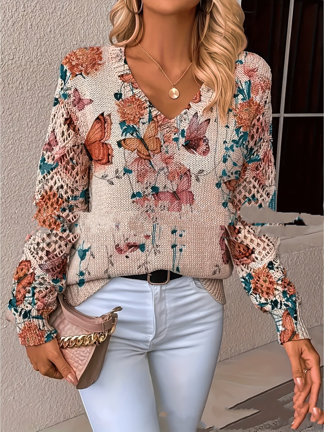 Textured Knit Long Sleeve Pullover For Spring And Autumn Regular Fit