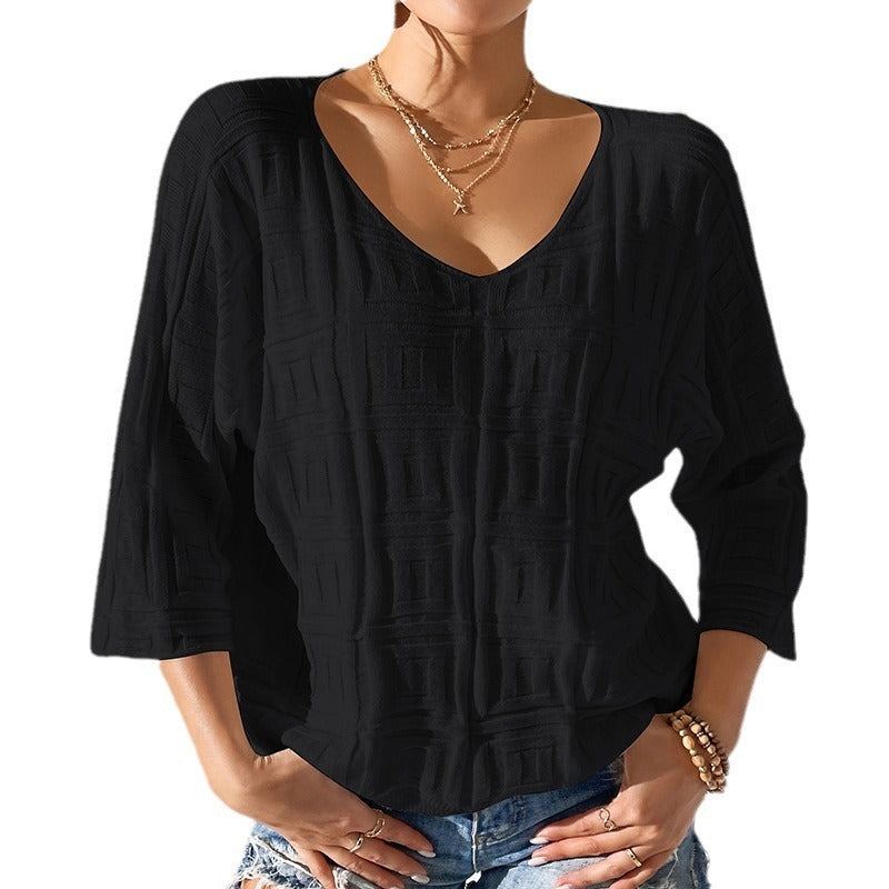 Soft Snug Loose Knit Sweater Top Effortless Geometric Pattern
