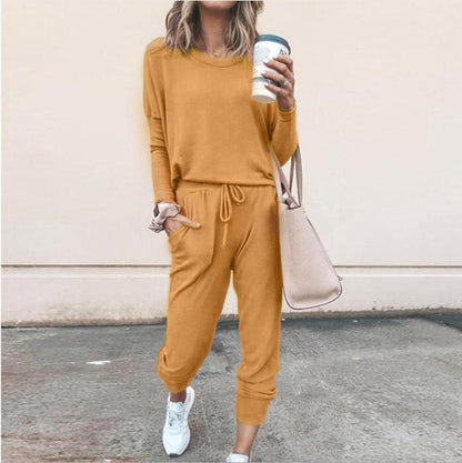 Women’s Casual Chic Lounge Set – Long Sleeve Pullover Top & Drawstring Pants with Pockets – Effortless Style & Comfort”