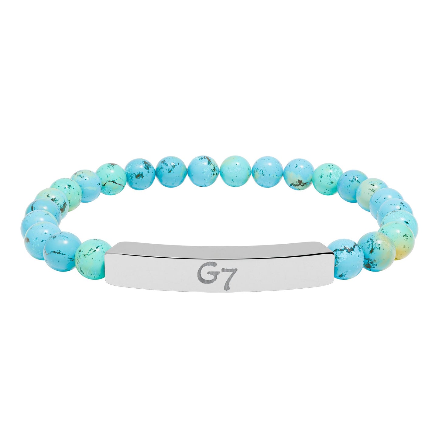 Unisex Engraved G7 Group Natural Stone Bar Bracelet -Wealth Good Fortune, Health, Love, Success and Happiness!