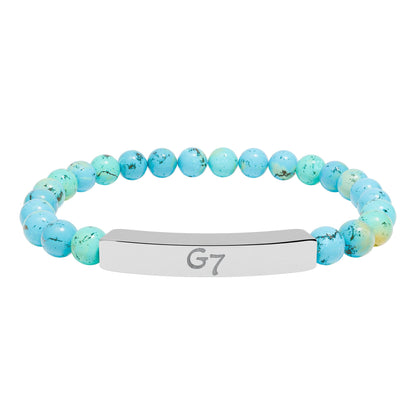 Unisex Engraved G7 Group Natural Stone Bar Bracelet -Wealth Good Fortune, Health, Love, Success and Happiness!