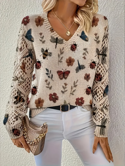 Textured Knit Long Sleeve Pullover For Spring And Autumn Regular Fit