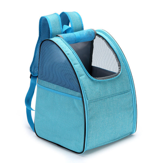 Blue breathable mesh pet carrier backpack for travel with top handle