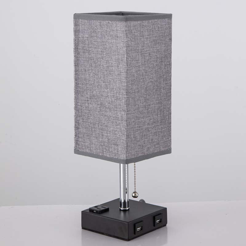 Luxe Bedroom Cozy Fabric Table Lamp with charging ports for phone