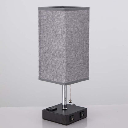 Luxe Bedroom Cozy Fabric Table Lamp with charging ports for phone