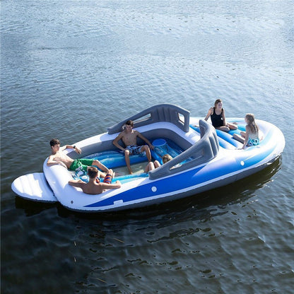 Inflatable Island Bed for Six with Pirate Ship Theme Pool And Lake Fun