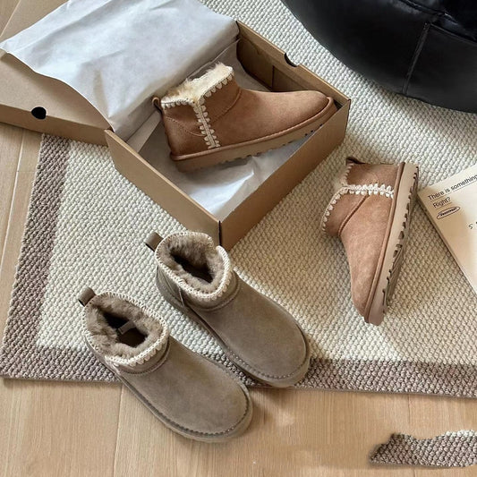 New 2026 Sheep Fur Suede Integrated Wool Ankle Boots
