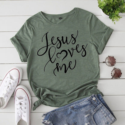 Soft Tee with Silk Cashmere Letter Print O-Neck for Women Comfort Fit