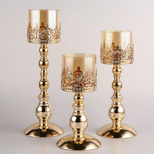 Crystal Candle Holder Creative Decoration Restaurant Metal Glass