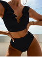 Lace Deep V-Neck Split Swimsuit Bikini - Elegant Two-Piece Beach Swimwear