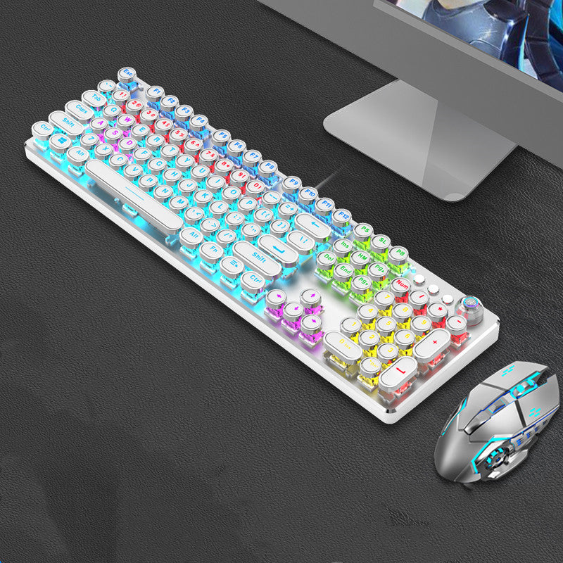Retro Keyboard and Mouse Set with Metal Frame LED Backlit Wired USB 3