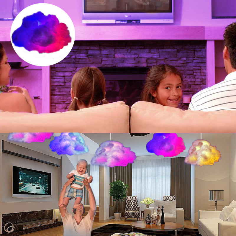 Soft cloud-shaped LED lamp with color-changing light for home decor. App-controlled lighting for living room ambiance.