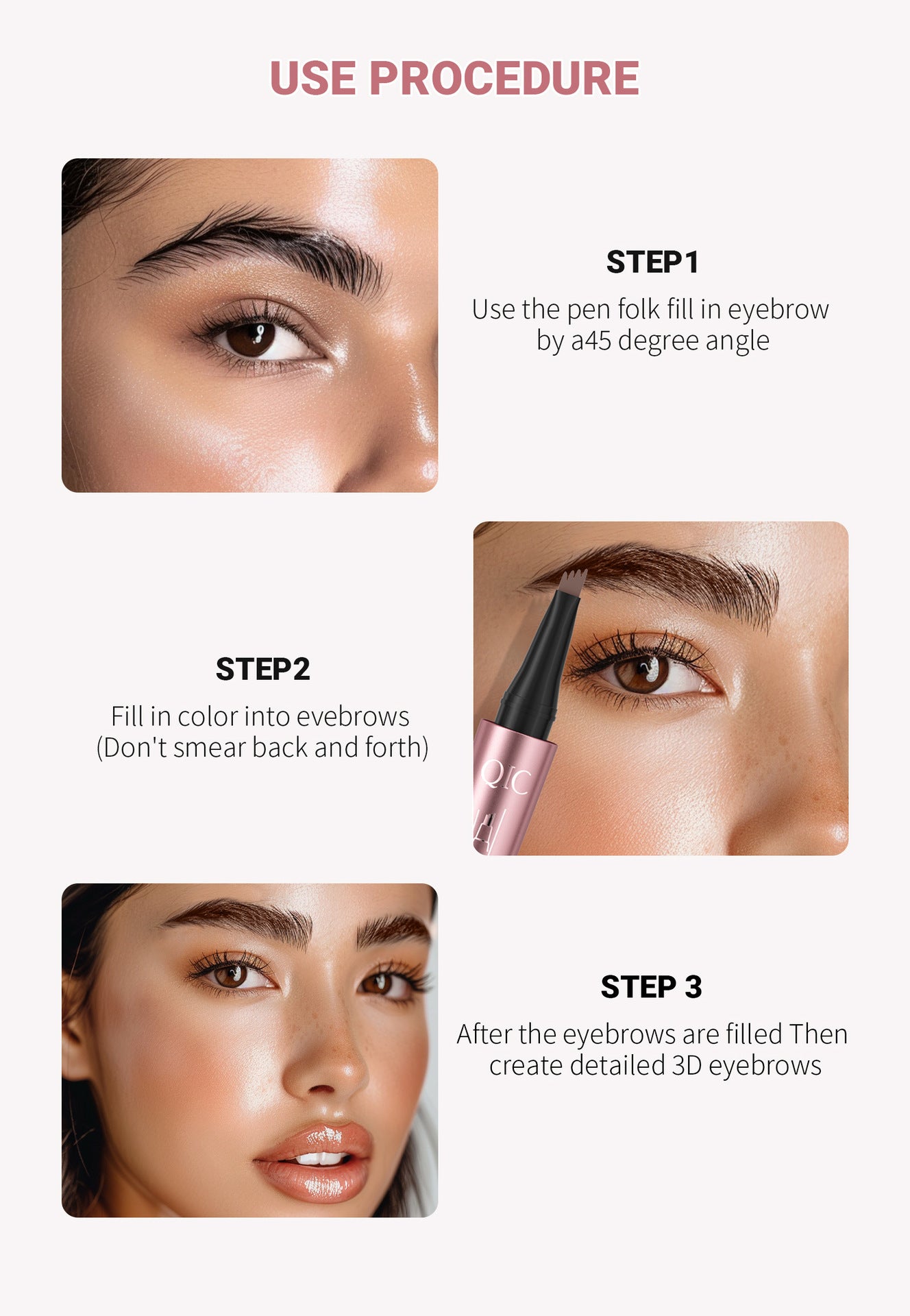 Waterproof Eyebrow Pencil with Four Fork Tip for Precise Natural Brow Shape and Long Wear