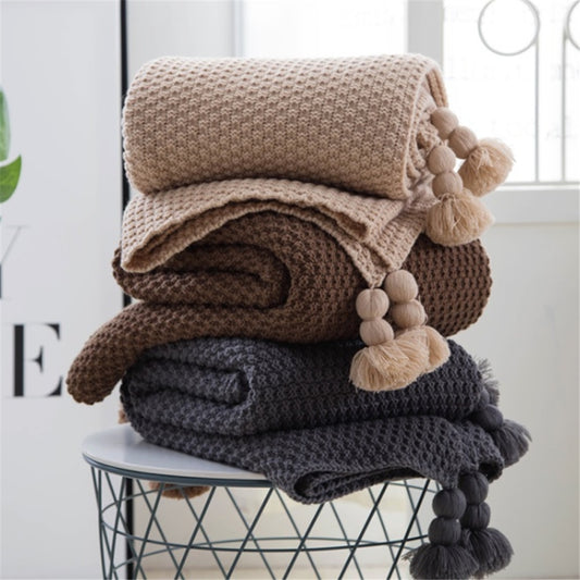 Nordic Fringed Knit Throw with Textured Acrylic Soft Draping for Sofa