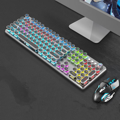 Retro Keyboard and Mouse Set with Metal Frame LED Backlit Wired USB 3