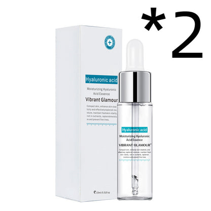 One hyaluronic acid serum box and dropper bottle beside a multiplication sign and number two.