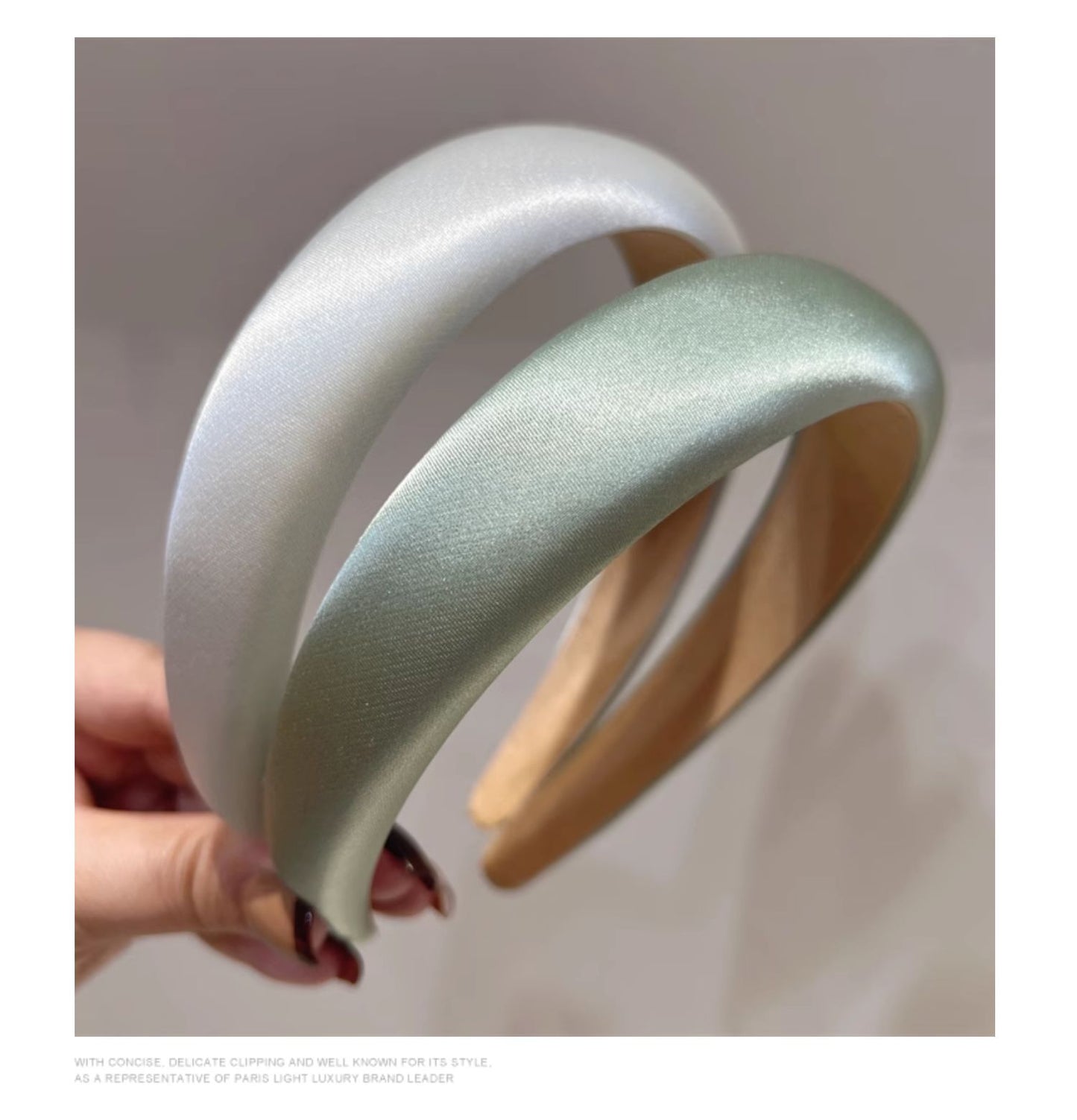 Retro Headband with Silk Gloss Texture Champagne Mint Mambo Accent