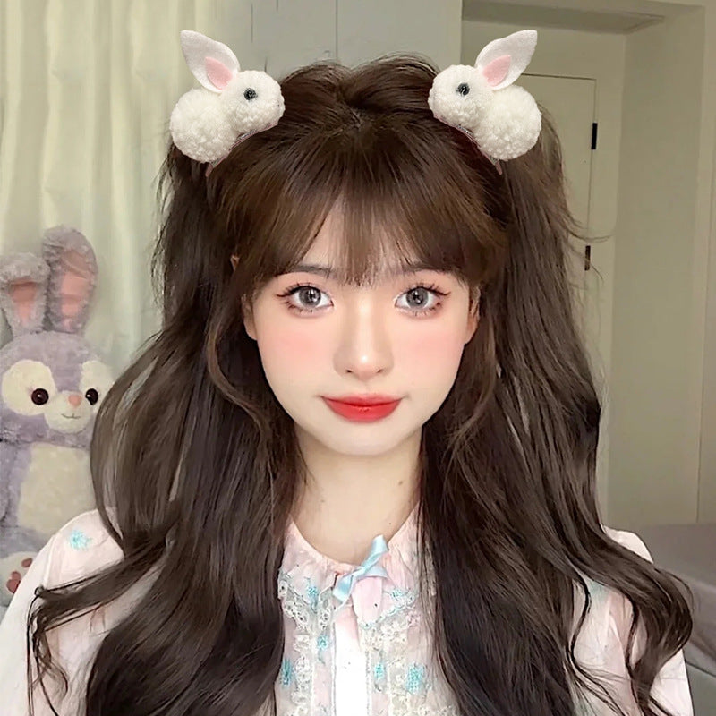 Soft Hair Barrettes for Kids with Bunny Wool Silhouette