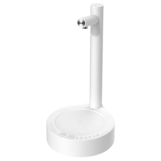 White electric water dispenser pump with touch control base and upright spout.