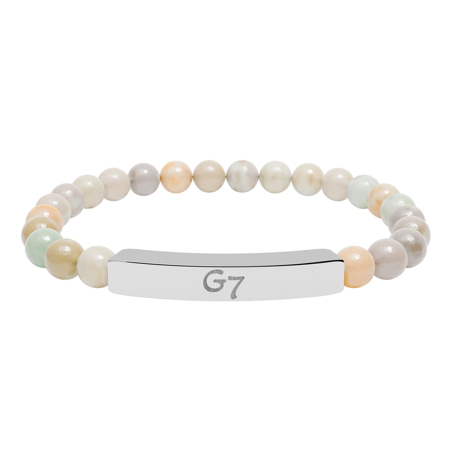 Unisex Engraved G7 Group Natural Stone Bar Bracelet -Wealth Good Fortune, Health, Love, Success and Happiness!