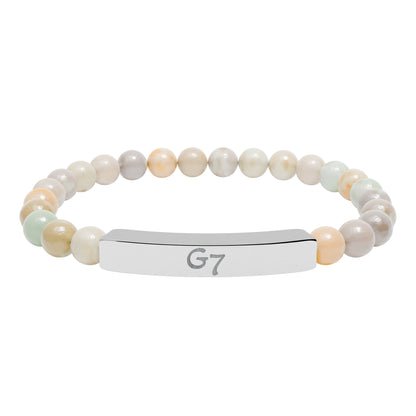 Unisex Engraved G7 Group Natural Stone Bar Bracelet -Wealth Good Fortune, Health, Love, Success and Happiness!