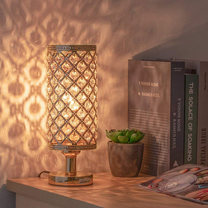 Radiant Table Lamp With Hollow Carved Shade And Rustproof Metal Base For Living Room And Bedroom