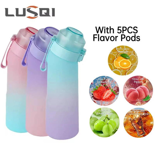 650ml Flavored Gradient Water Bottle Premium Gradient Collection With Five Flavor Pods And Straw - merch gone viral.