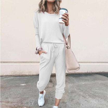 Women’s Casual Chic Lounge Set – Long Sleeve Pullover Top & Drawstring Pants with Pockets – Effortless Style & Comfort”