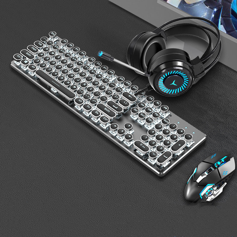 Retro Keyboard and Mouse Set with Metal Frame LED Backlit Wired USB 3