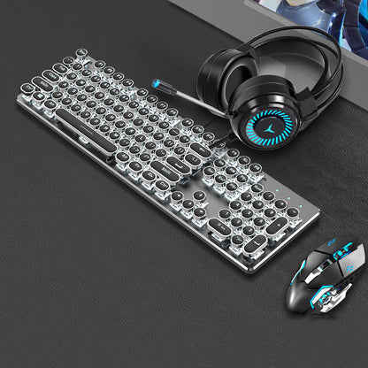 Retro Keyboard and Mouse Set with Metal Frame LED Backlit Wired USB 3