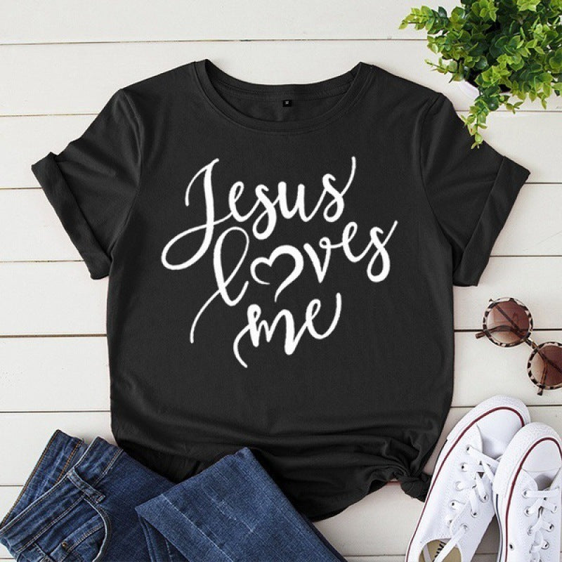 Soft Tee with Silk Cashmere Letter Print O-Neck for Women Comfort Fit