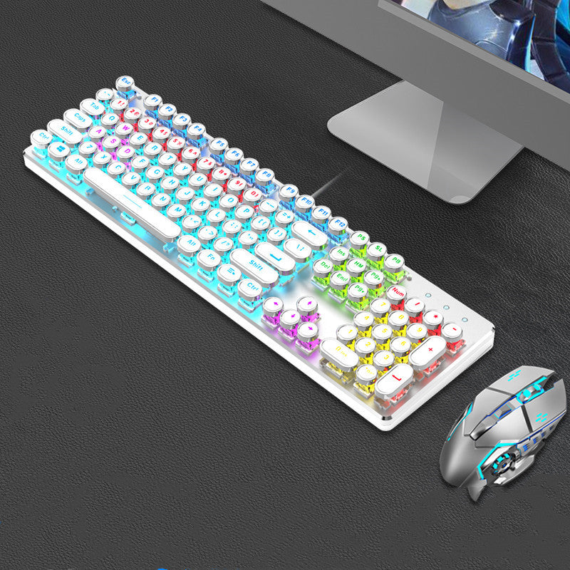 Retro Keyboard and Mouse Set with Metal Frame LED Backlit Wired USB 3