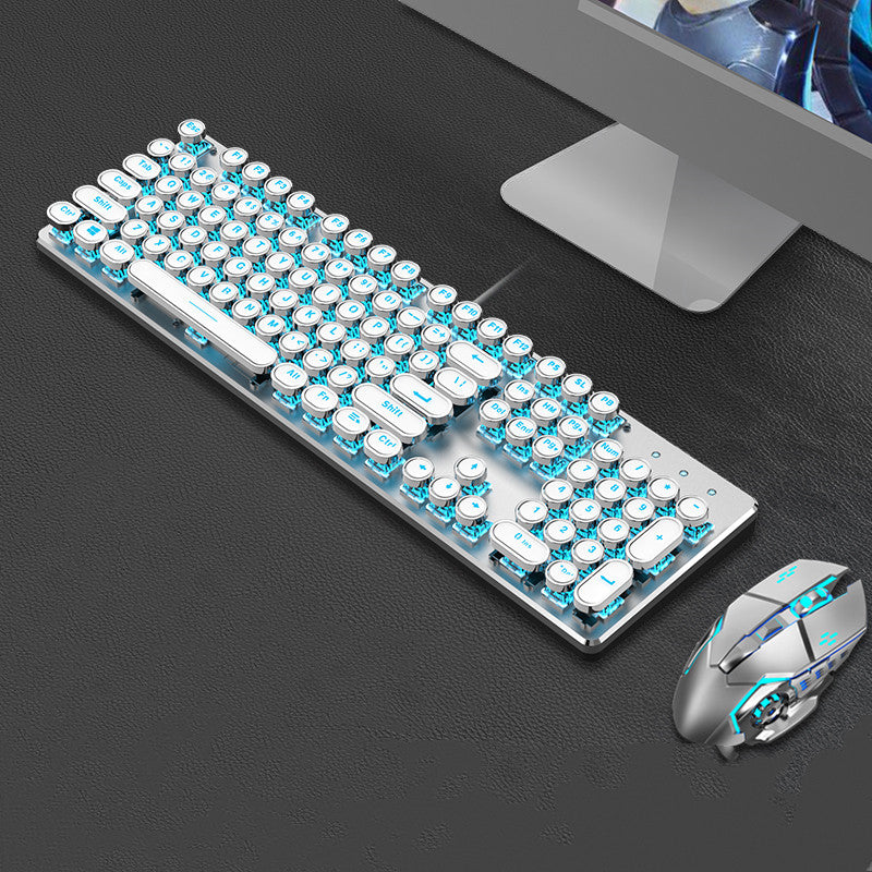 Retro Keyboard and Mouse Set with Metal Frame LED Backlit Wired USB 3